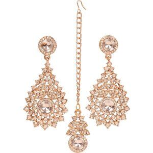 Indian Jewelry Earrings Maang Tikka Set for Women Gold Silver Bridal Bridal Whit